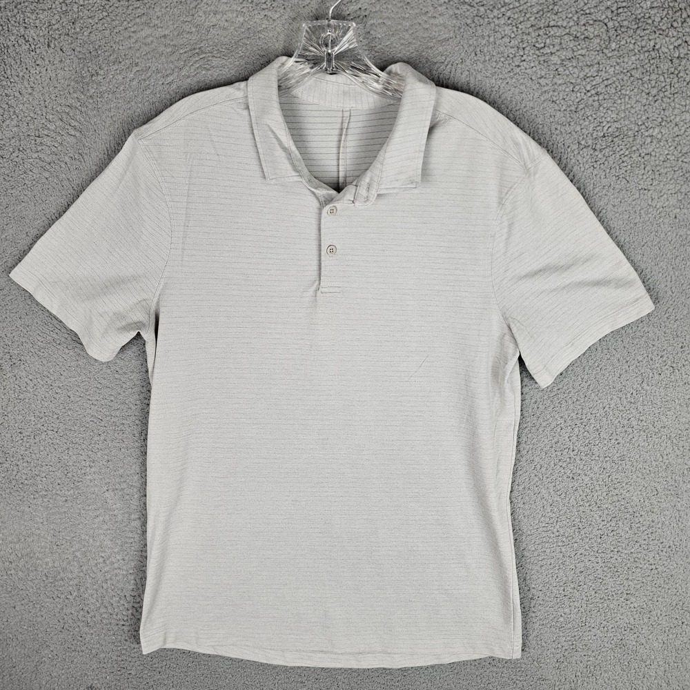 Lululemon Polo Shirt Mens L Gray Evolution Short Sleeve Textured Golf Athletic
